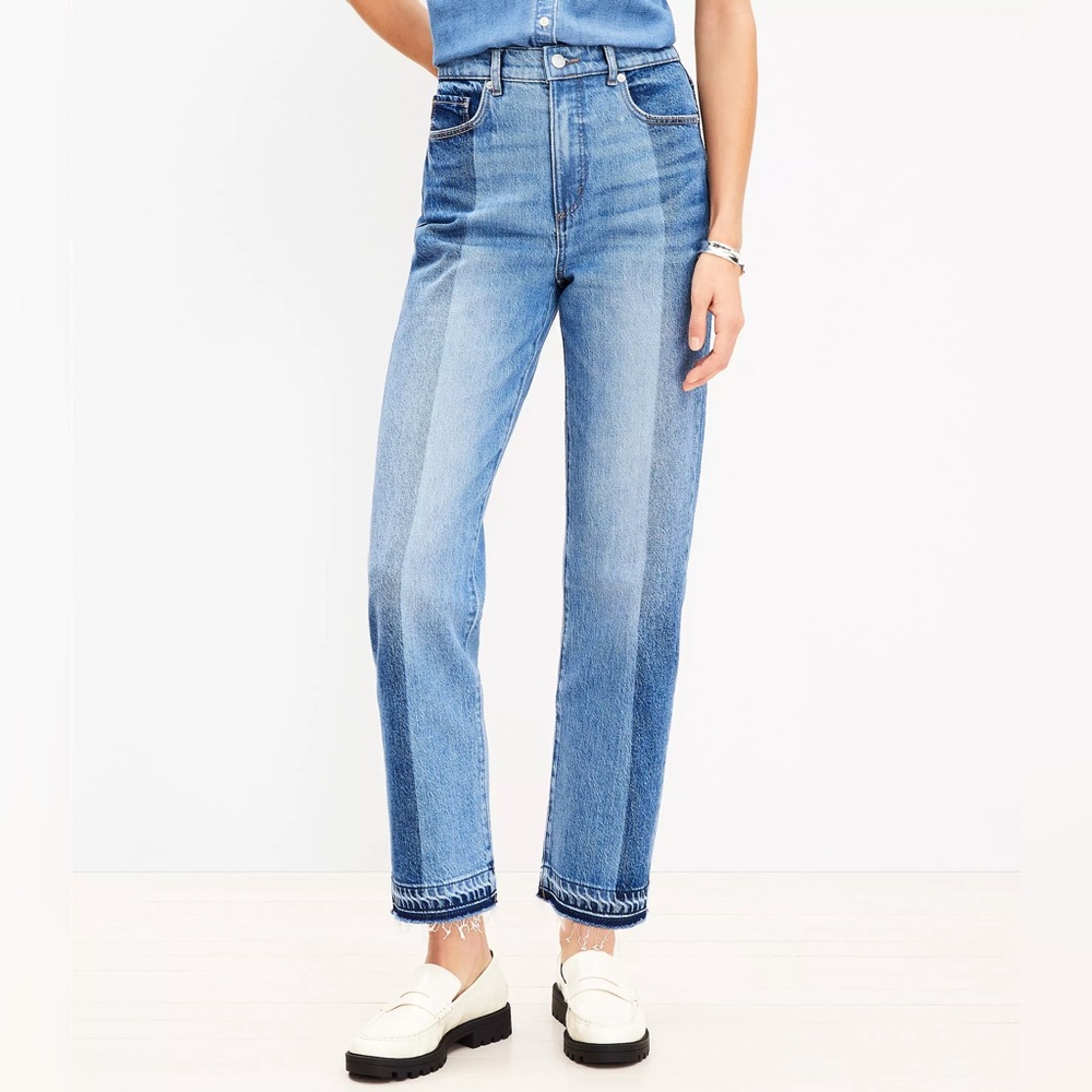 2 PAIRS- LOFT Striped Let Down Hem High Rise Straight Jeans, size 30/10